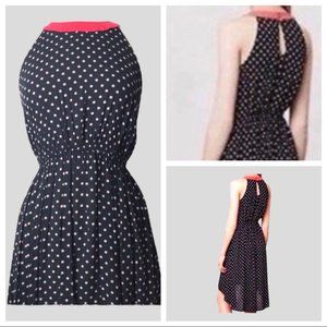 NWT Lilka Anthropologie Black Cream Red Lark Polka Dot Hi Low Dress Size XS
